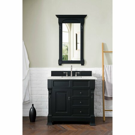 James Martin Vanities Brookfield 36in Single Vanity, Antique Black w/ 3 CM Eternal Jasmine Pearl Quartz Top 147-114-5536-3EJP